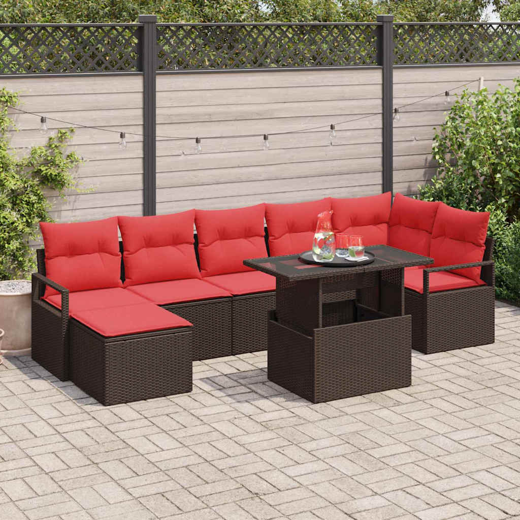 Garden Sofa Set with Cushion 8 pcs Brown and Red Polyrattan