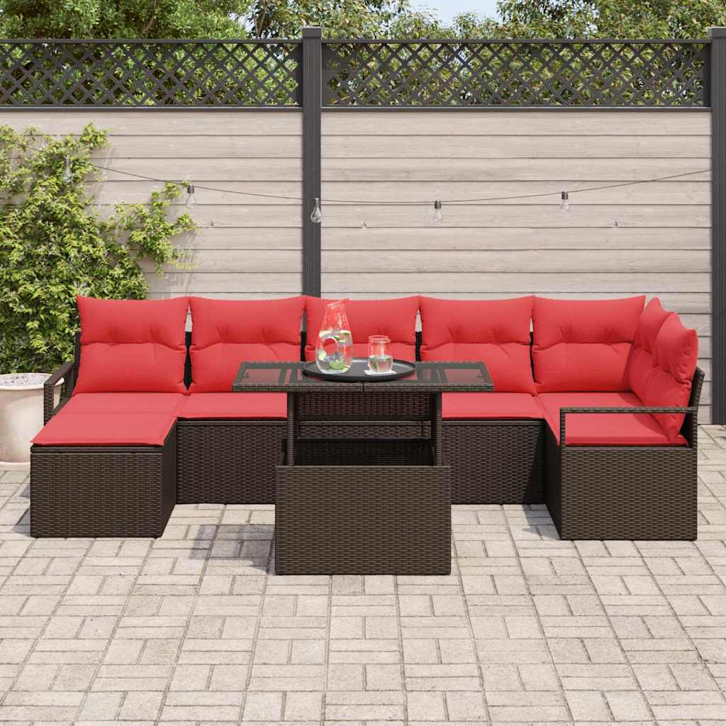 Garden Sofa Set with Cushion 8 pcs Brown and Red Polyrattan