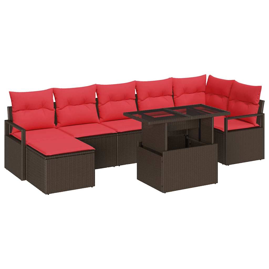 Garden Sofa Set with Cushion 8 pcs Brown and Red Polyrattan