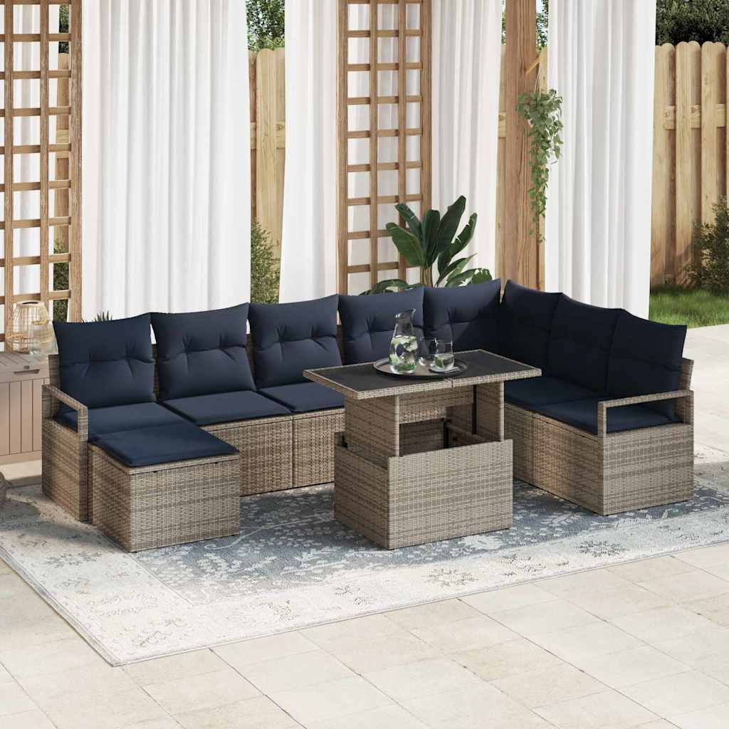 Garden Sofa Set with Cushions 9 pcs Grey and Dark Blue