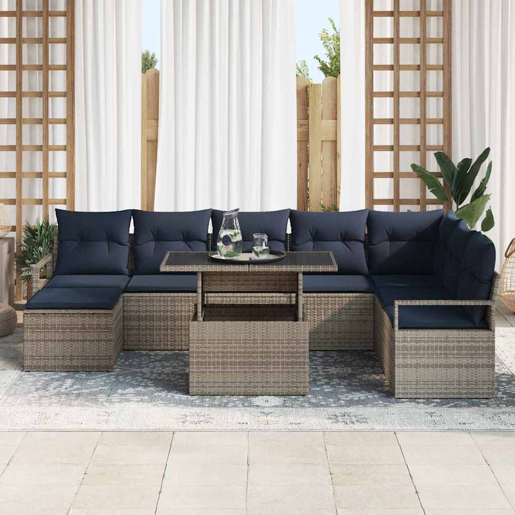Garden Sofa Set with Cushions 9 pcs Grey and Dark Blue