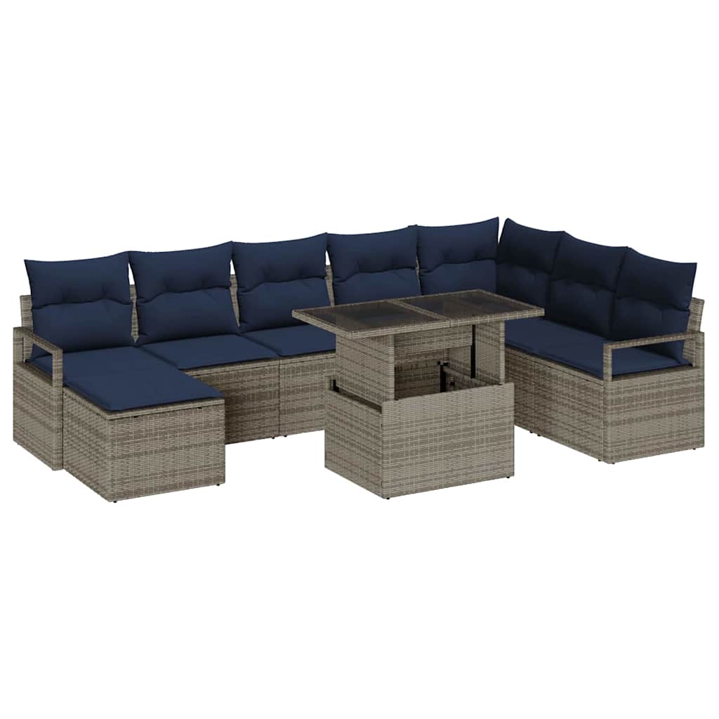 Garden Sofa Set with Cushions 9 pcs Grey and Dark Blue