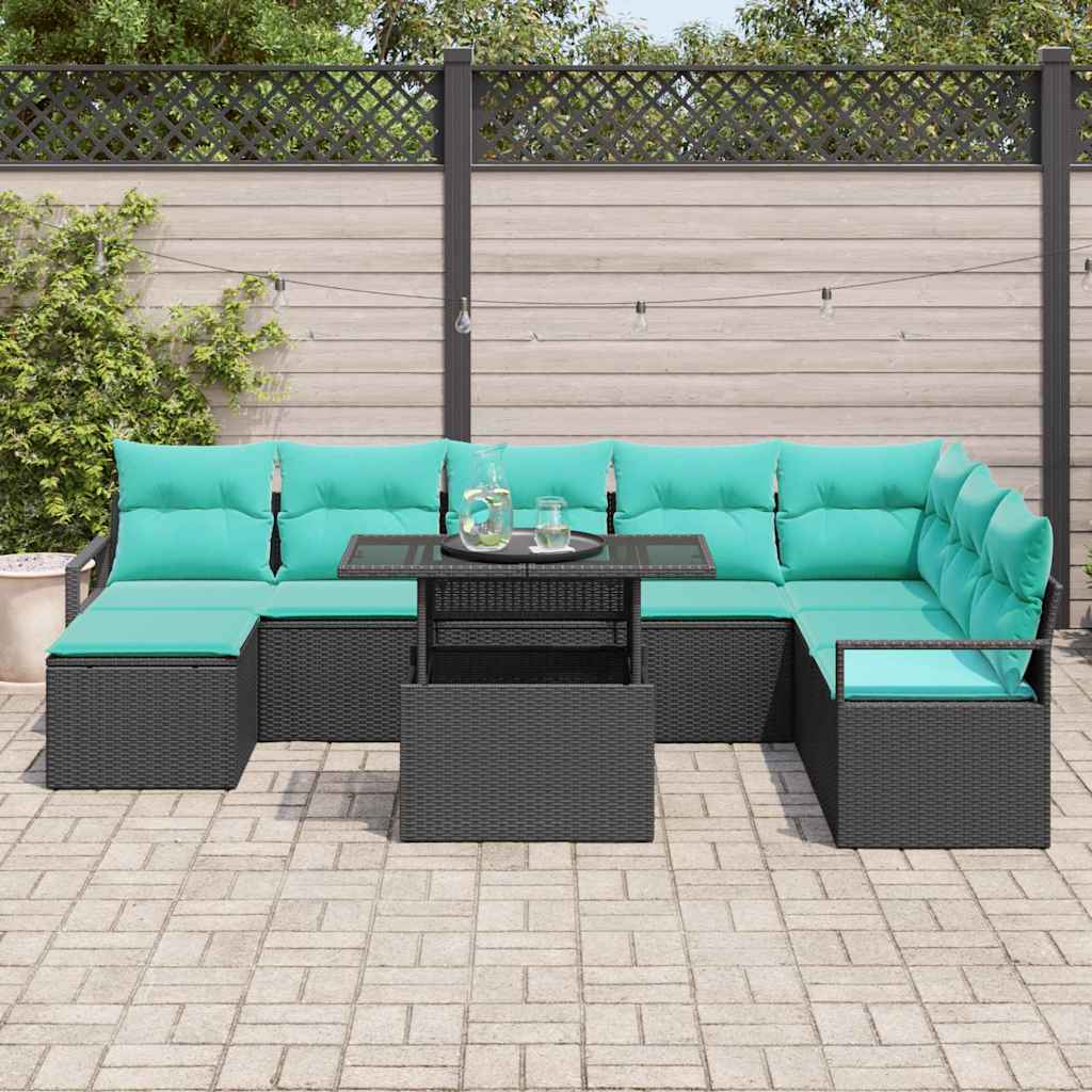Sodo Sofų Rinkinys su pagalve su saugykla 9 pcs Juoda ir mėlyna