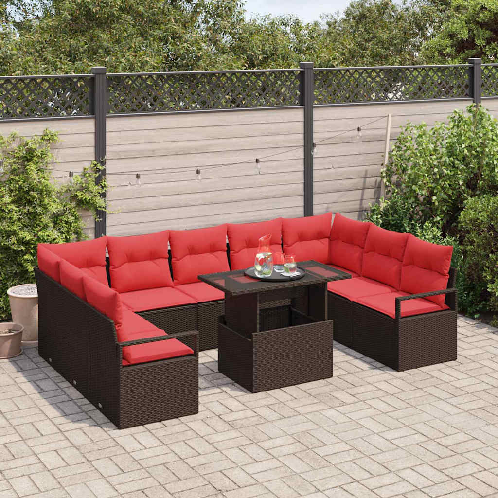 Sodo Sofų Rinkinys 10 pcs Ruda ir raudona Poli ratanas