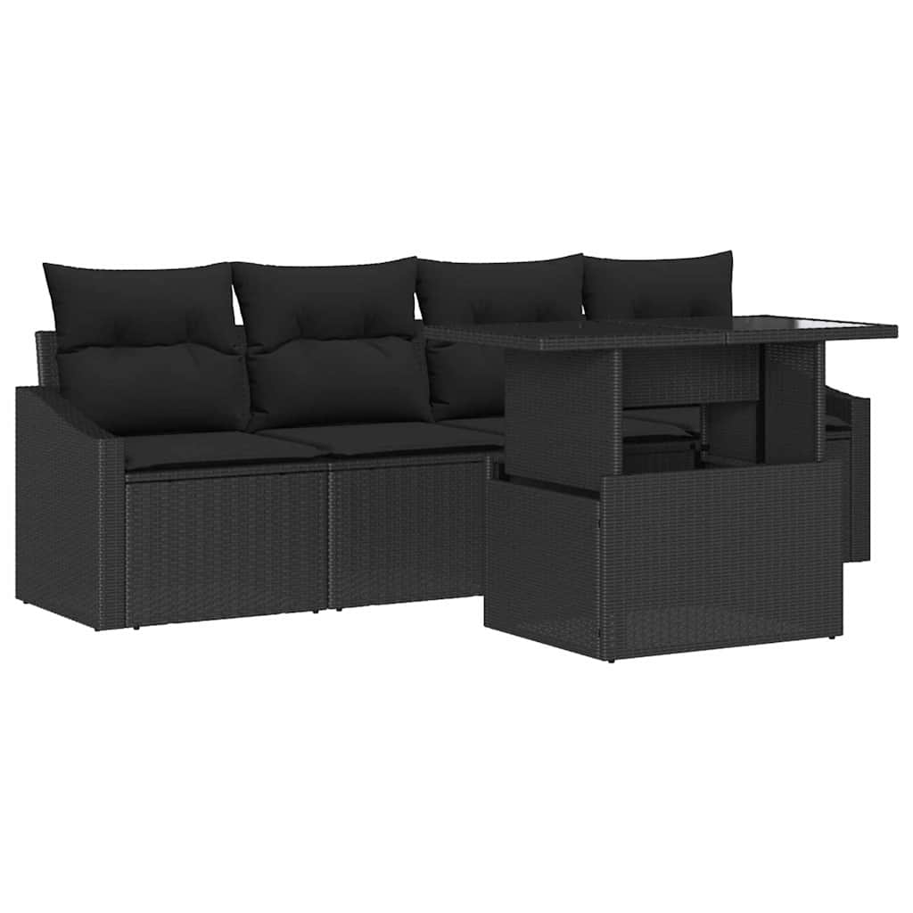 Sodo Sofų Rinkinys su pagalve 5 pcs Juoda poliratanas