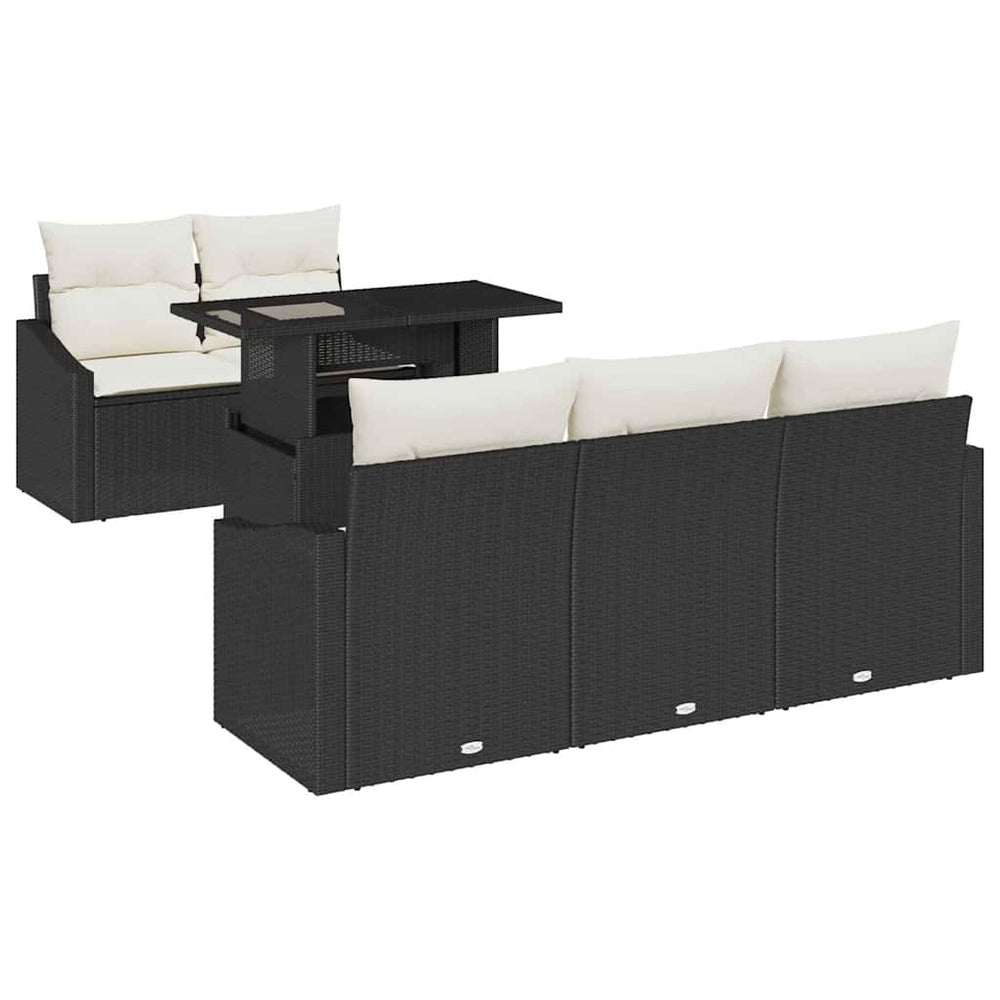 6-piece sofa set with cushions, black poly rattan