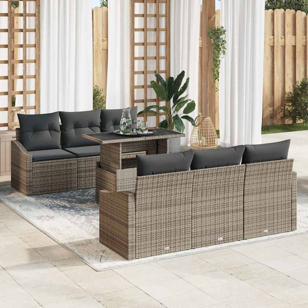 7 dalių sodo sofa rinkinys su pilkomis pagalvėlėmis, poli ratanas