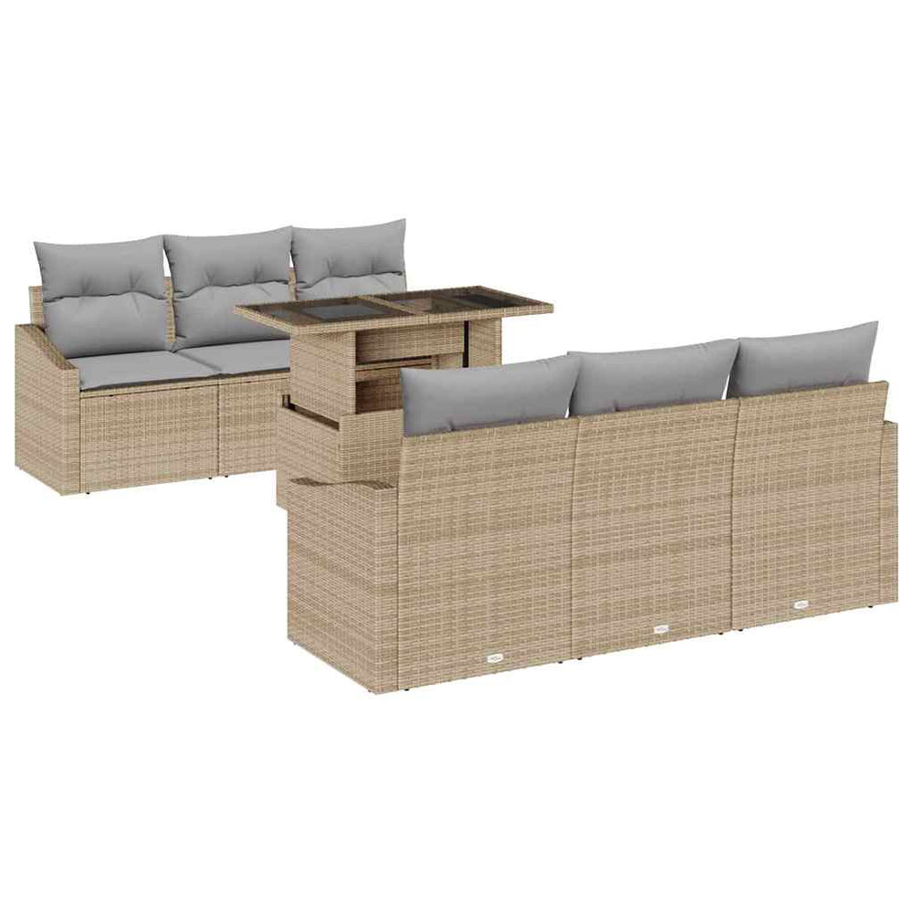 7 dalių sodo sofa rinkinys su pagalvėlėmis, smėlio spalvos poli ratanas
