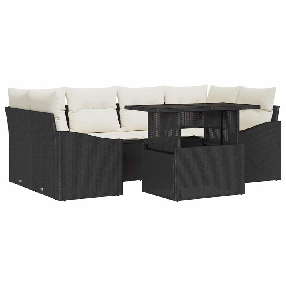 <strong>7-piece garden sofa set with cushions</strong> Black PE rattan