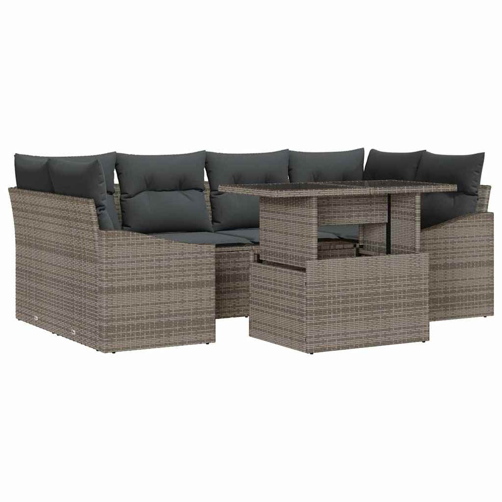 7 Piece Garden Sofa Set with Cushions, Grey Poly Rattan