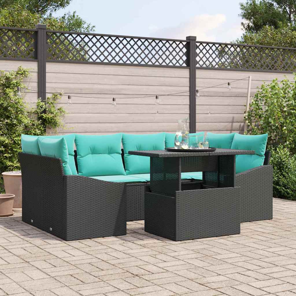 Sodo Sofų Rinkinys 7 pcs Juoda ir mėlyna Poli ratanas