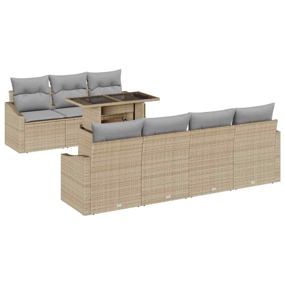 8-Piece Garden Sofa Set with Cushions, Sand, Poly Rattan