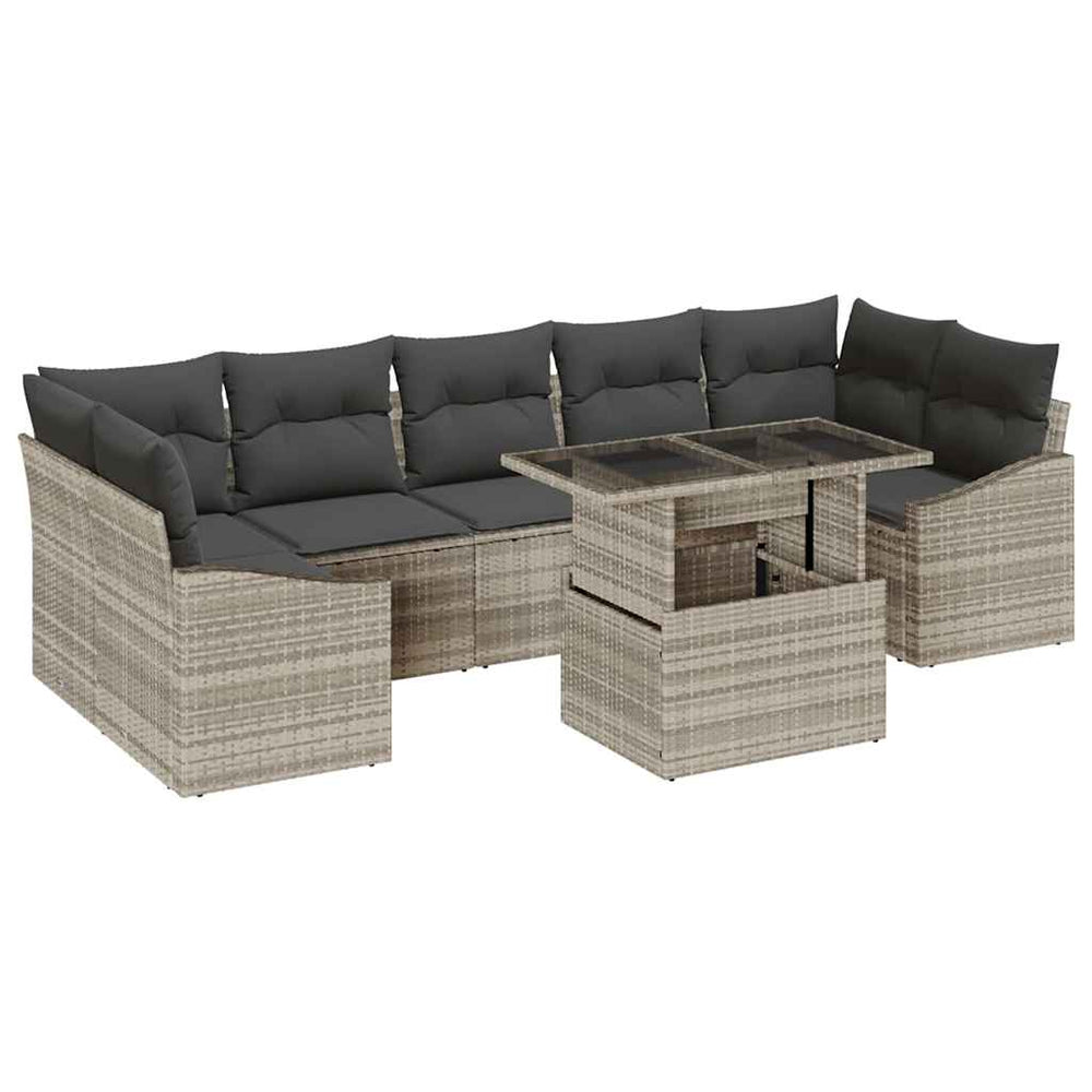 8-piece garden sofa set with cushions light grey poly rattan