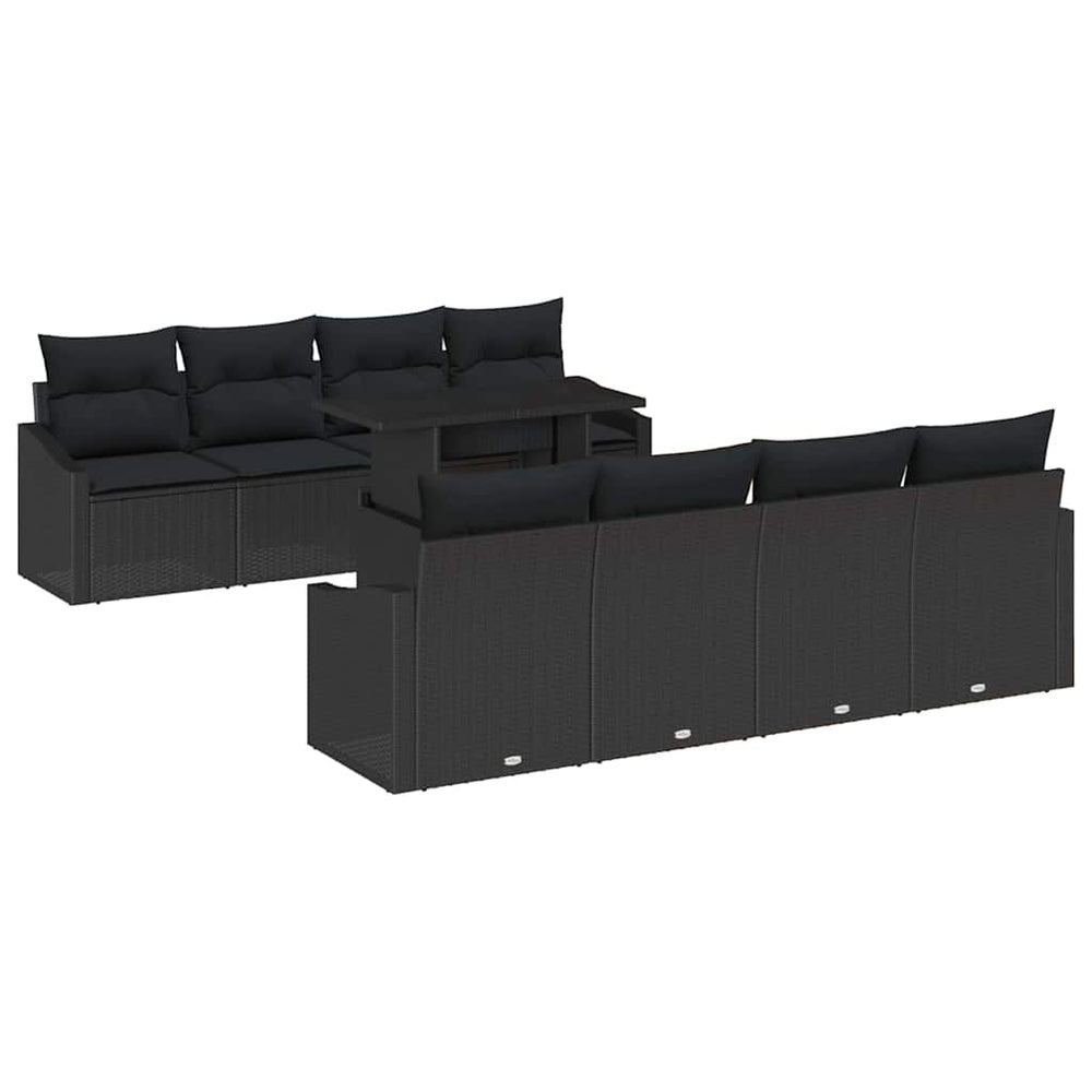 Sodo Sofų Rinkinys su pagalve 7 pcs Juoda poliratanas