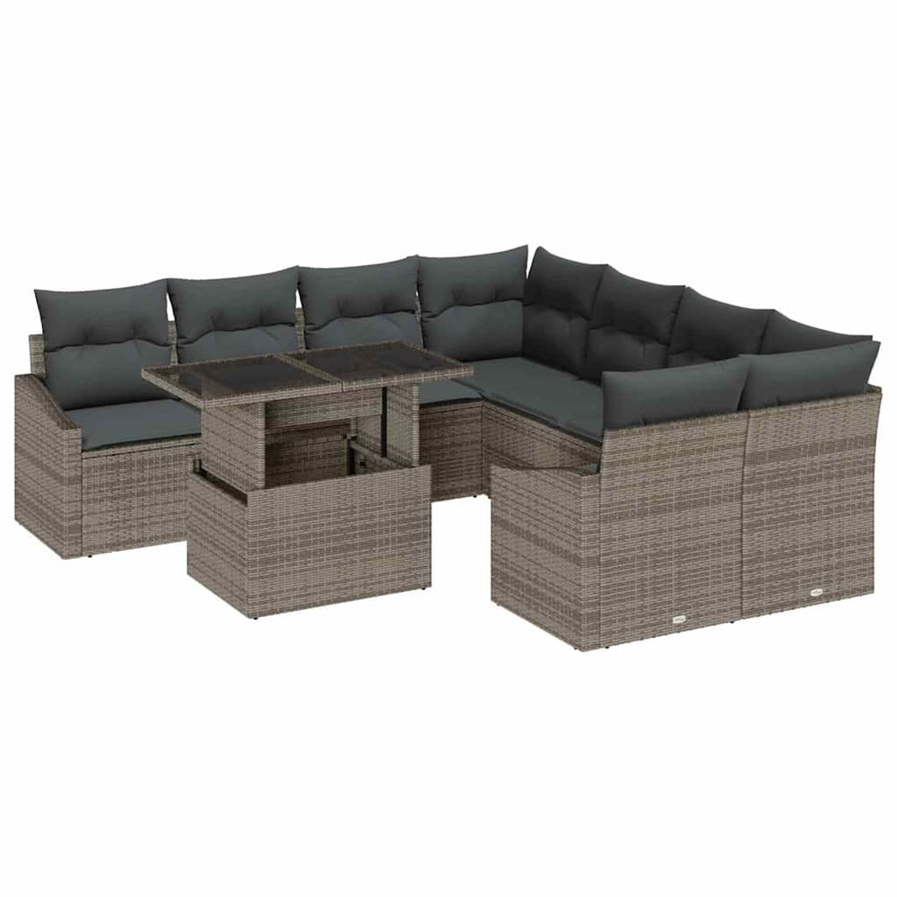 9-Piece Patio Sofa Set with Cushions Poly Rattan Grey