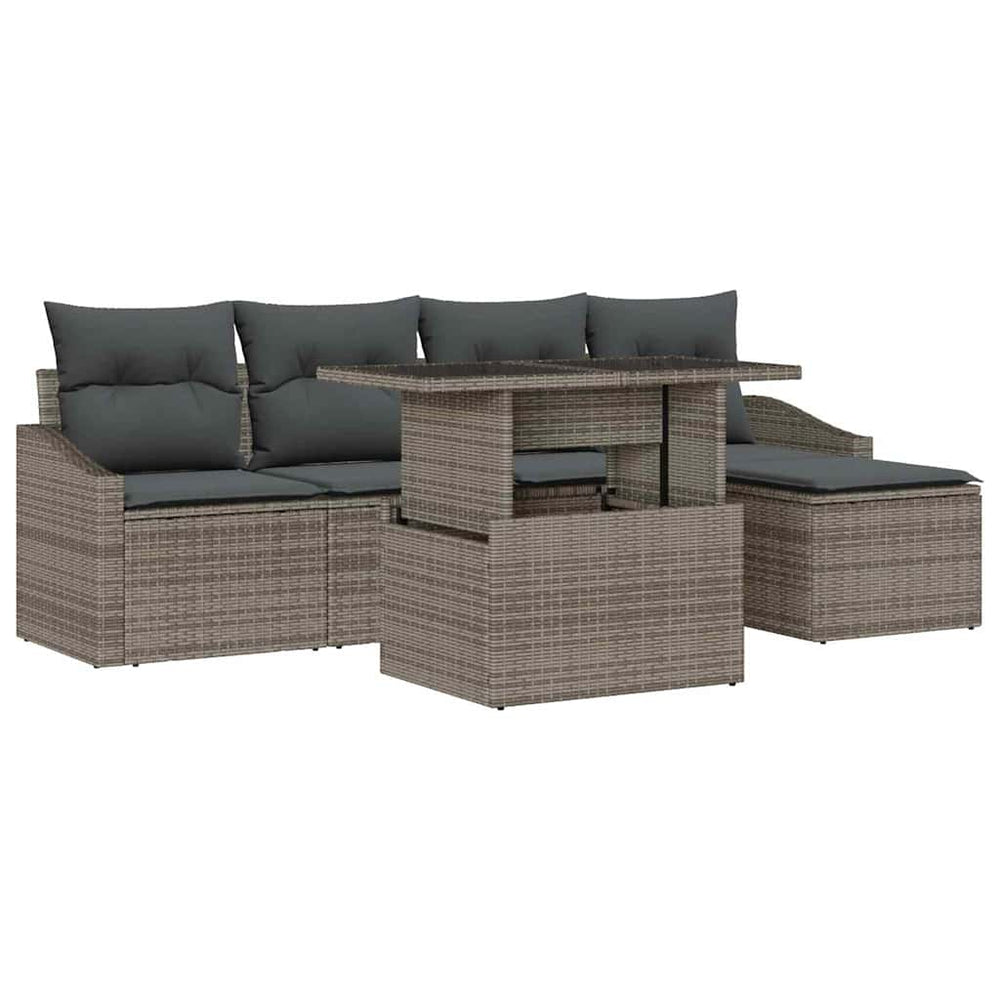 6-piece garden sofa set with cushions, poly rattan in grey-brown