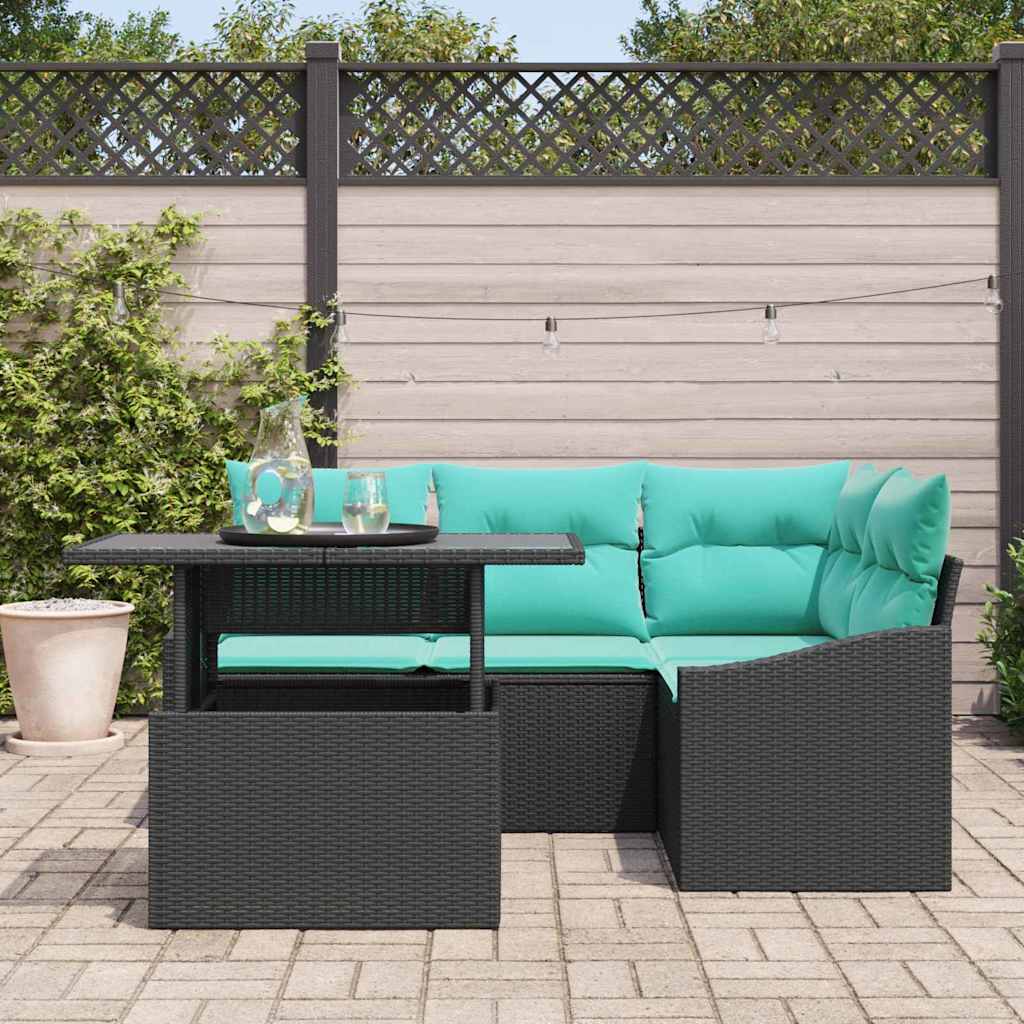 Sodo Sofų Rinkinys su pagalve su saugykla 5 pcs Juoda ir mėlyna