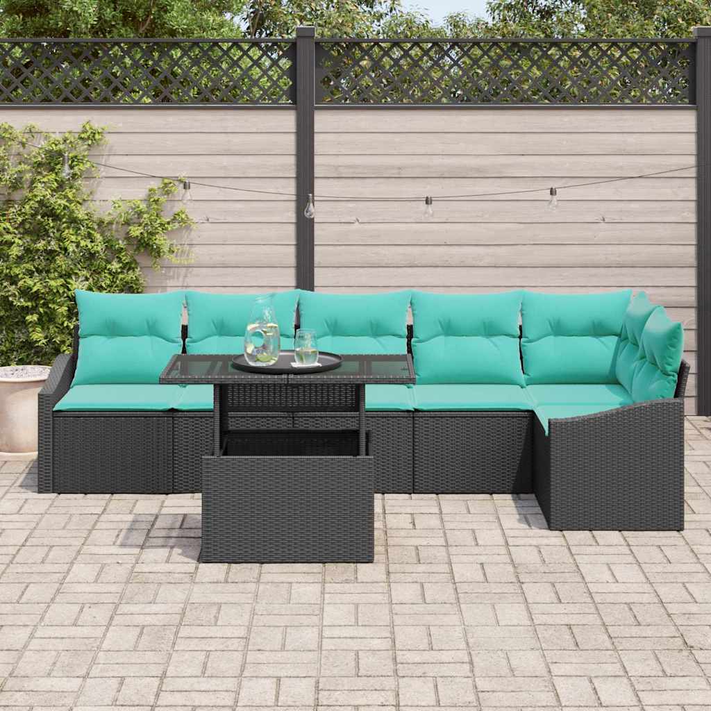 Sodo Sofų Rinkinys su pagalve su saugykla 7 pcs Juoda ir mėlyna