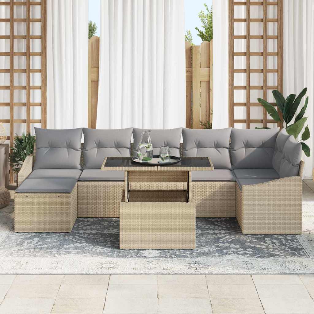 8 dalių sodo sofasetą su smėlio spalvos pagalvėlėm