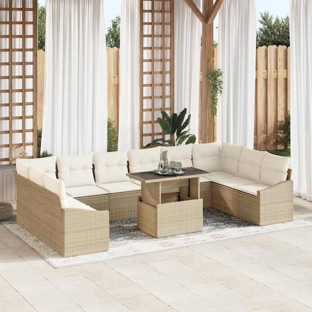 11 dalių sodo sofų rinkinys su pagalvėlėmis, smėlio spalvos poly rattan