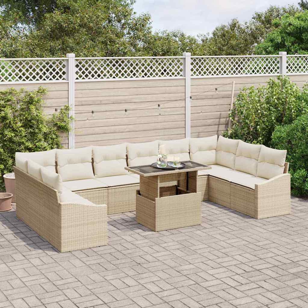11 dalių sodo sofų rinkinys su pagalvėlėmis, smėlio spalvos poly rattan