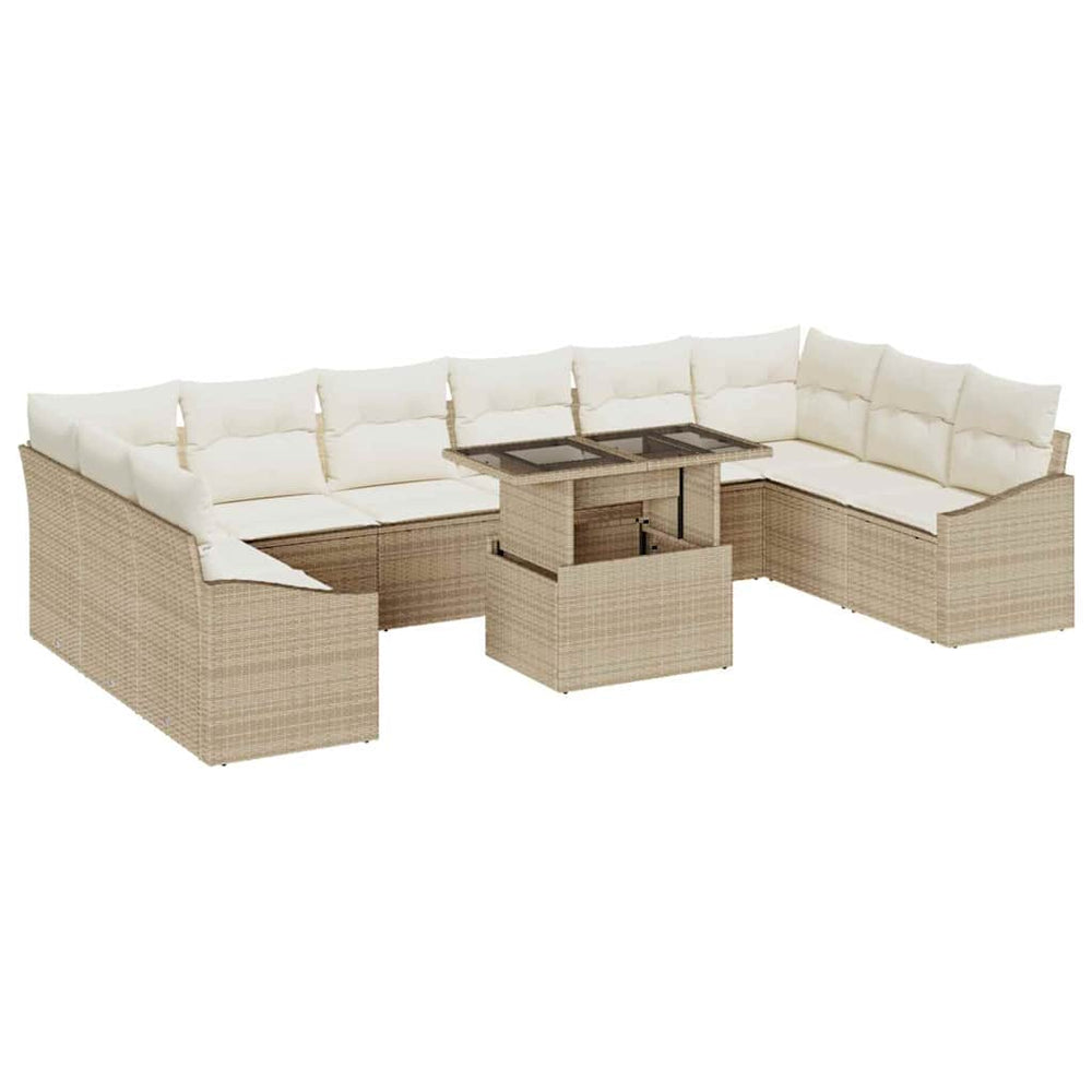 11 dalių sodo sofų rinkinys su pagalvėlėmis, smėlio spalvos poly rattan