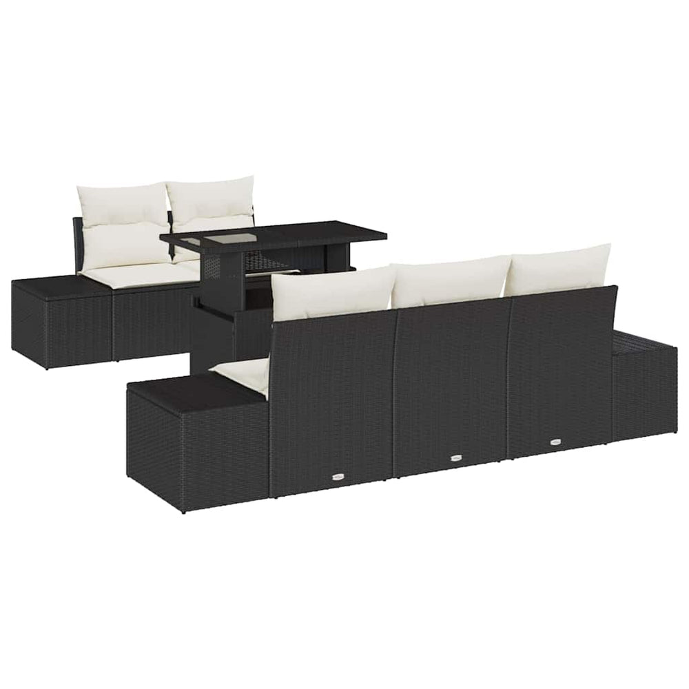 6-piece garden sofa set with cushions, black poly rattan
