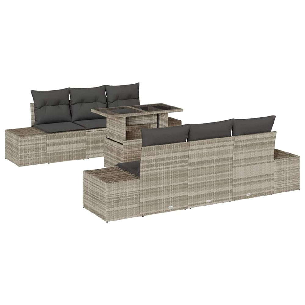 7 dalių sodinė sofa su pagalvėlėmis, šviesiai pilka poli rataninė