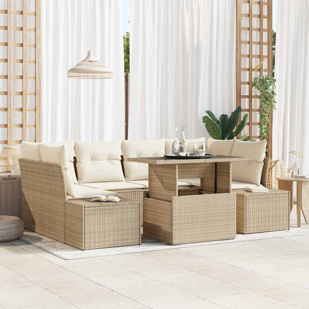 7 dalių sodininko sofaset su pagalvėlėm smėlio spalvos poli ratanas