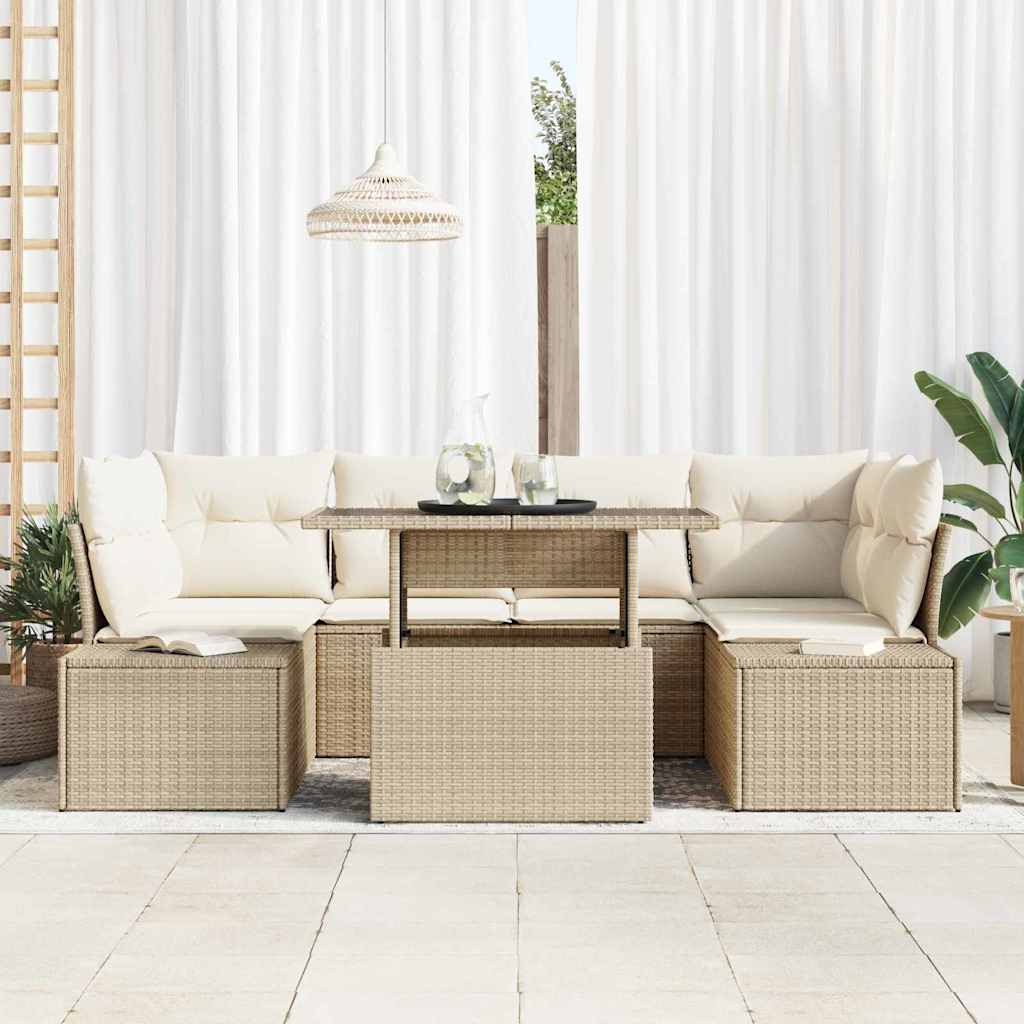 7 dalių sodininko sofaset su pagalvėlėm smėlio spalvos poli ratanas