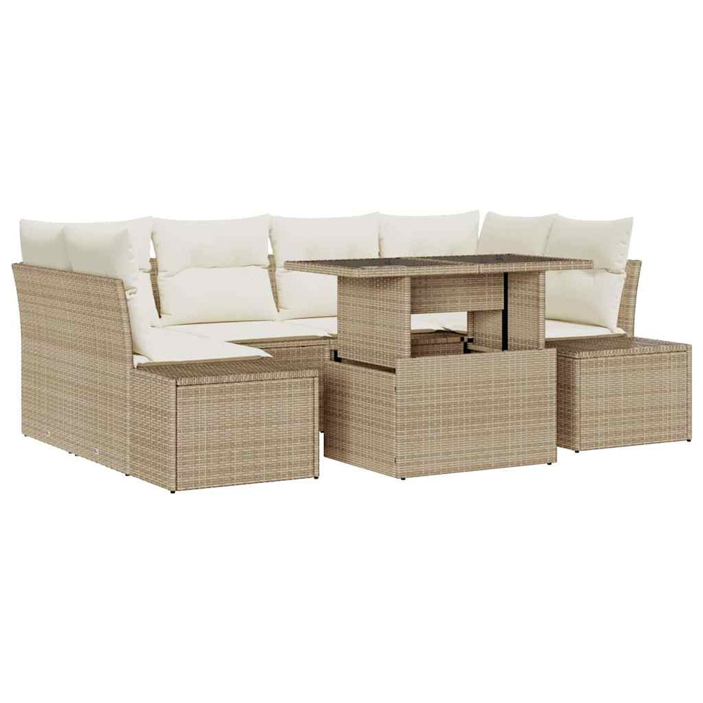 7 dalių sodininko sofaset su pagalvėlėm smėlio spalvos poli ratanas