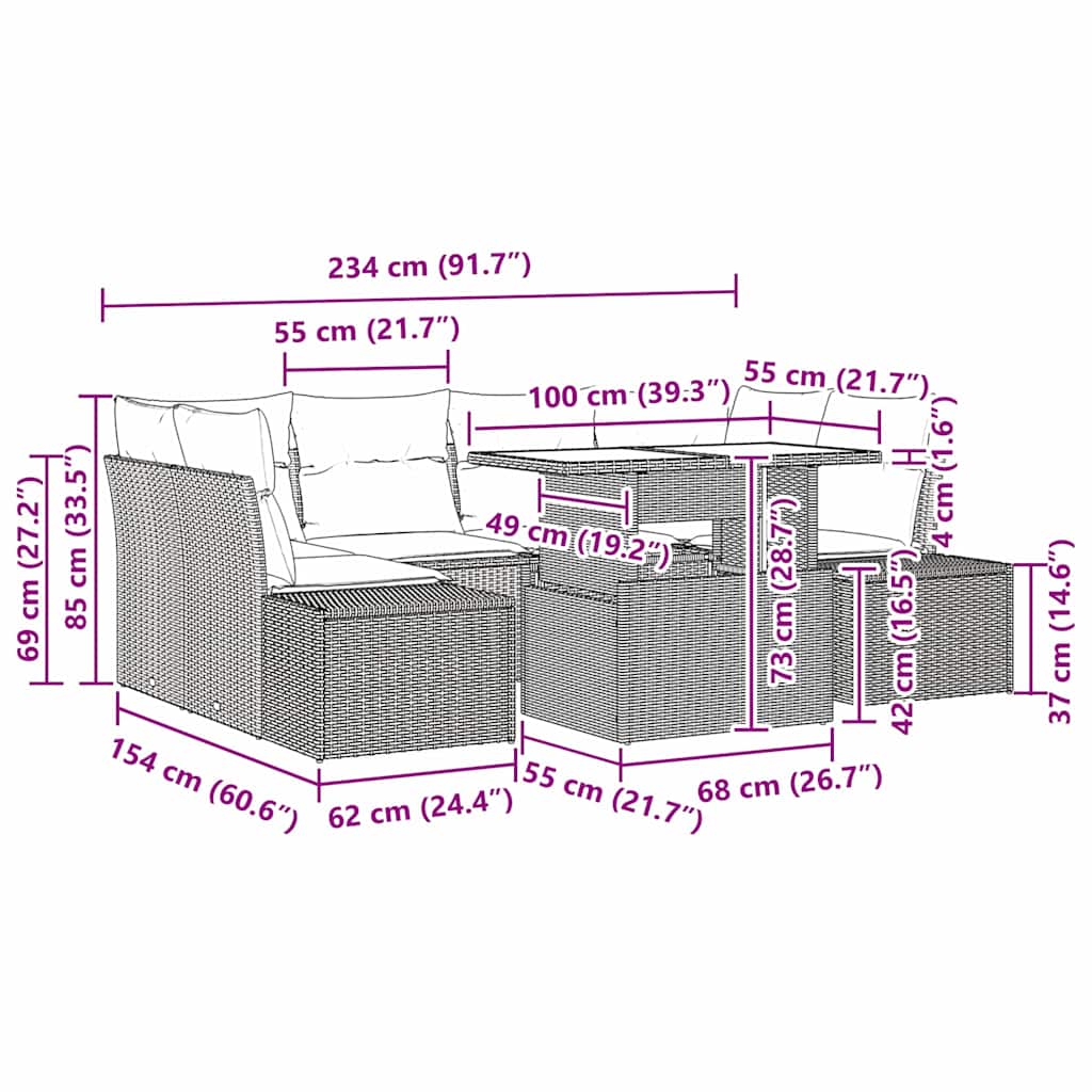 7 dalių sodininko sofaset su pagalvėlėm smėlio spalvos poli ratanas