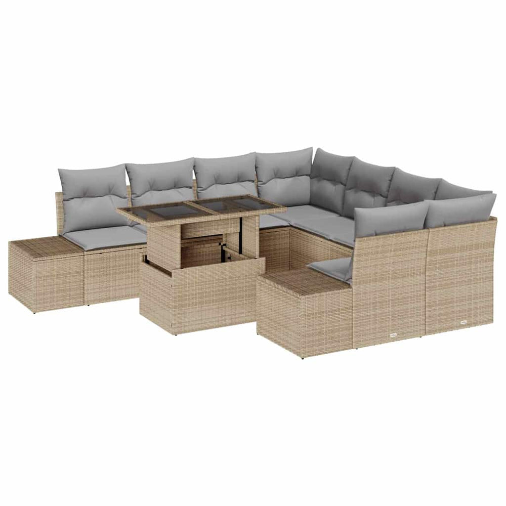 9-piece garden sofa set with beige cushions