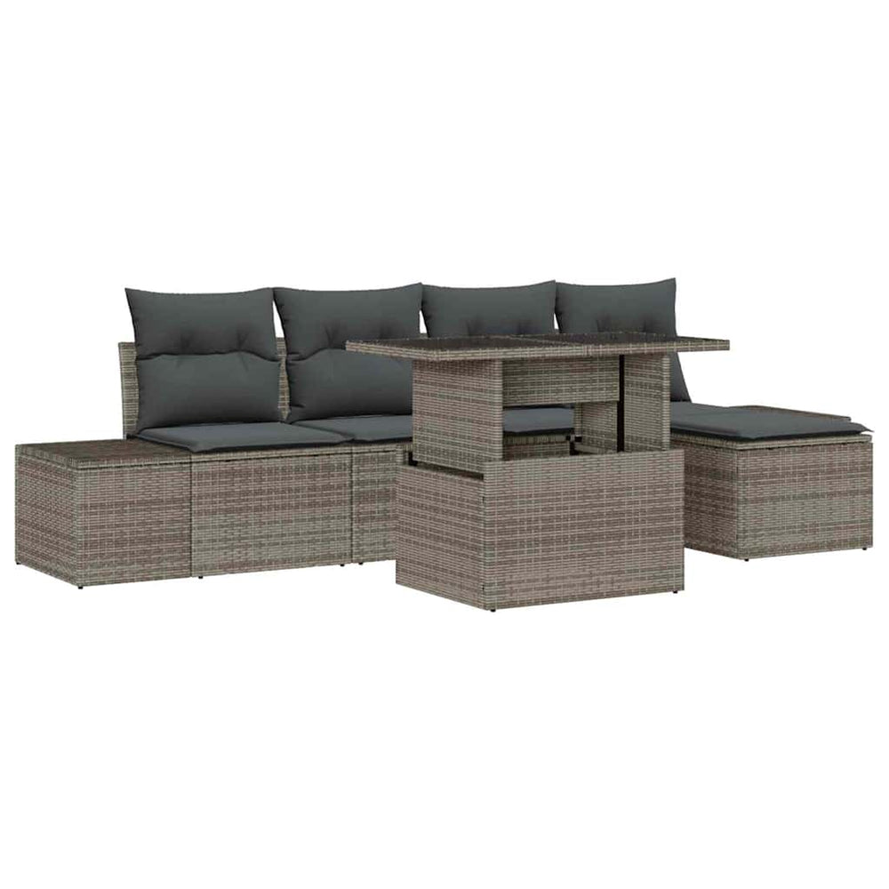 6-piece garden sofa set with cushions in grey poly rattan