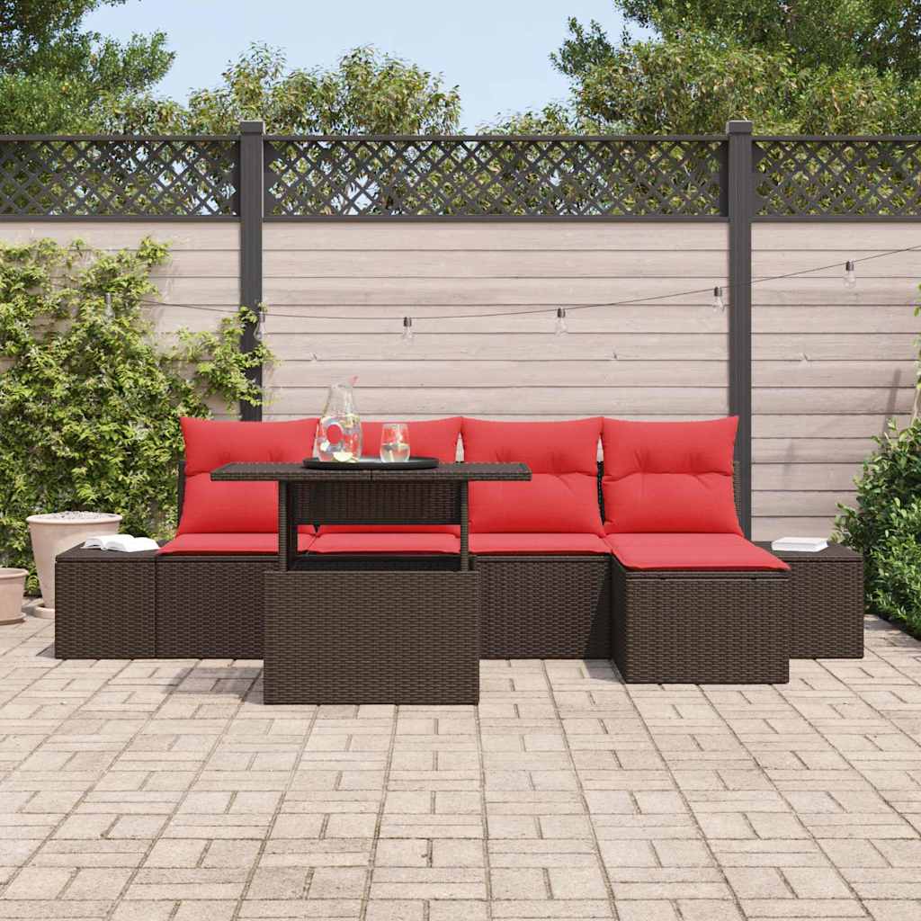 Sodo Sofų Rinkinys su pagalve 6 pcs Ruda ir raudona poliratanas