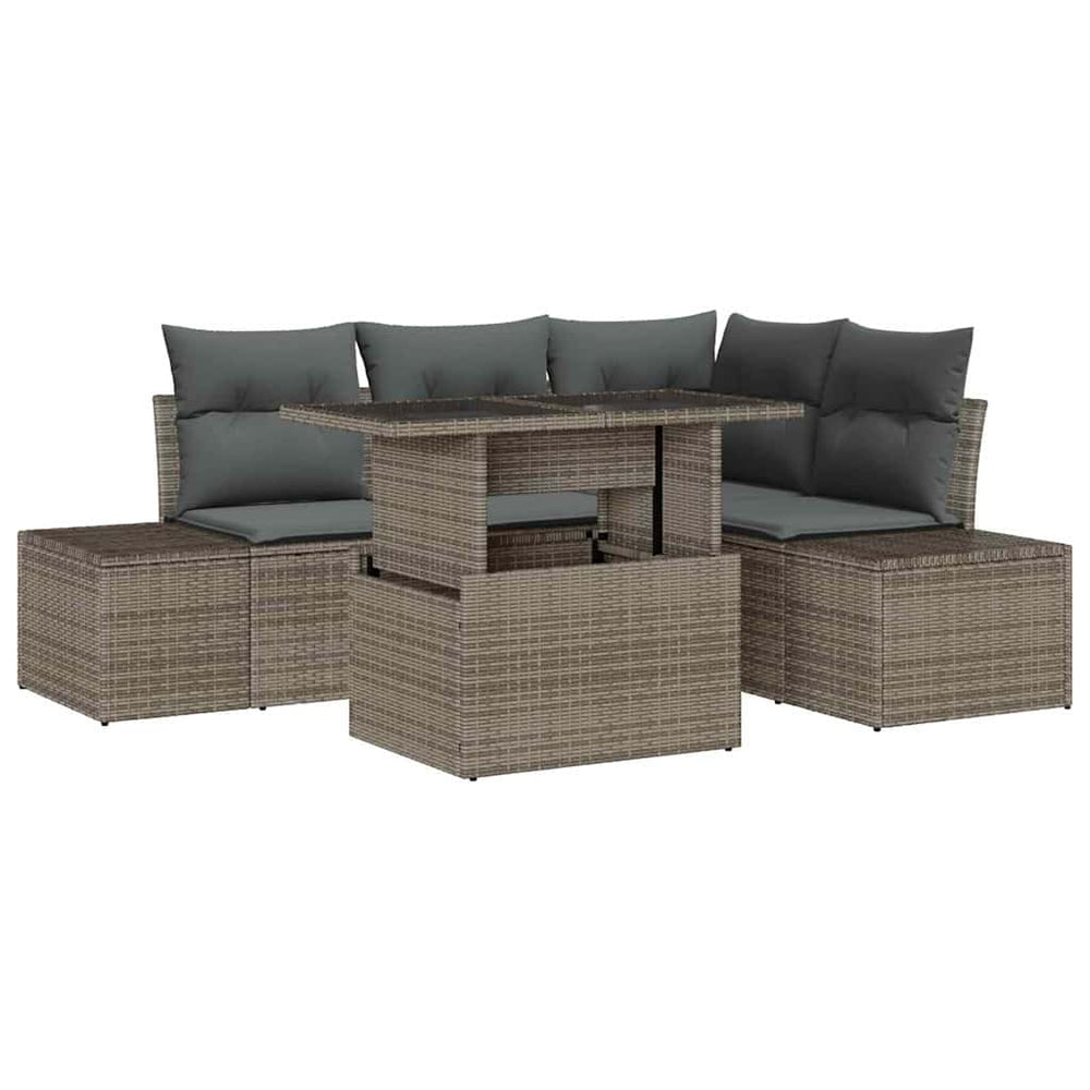 5 dalių sodo sofas komplektas su pagalvėlėm, pilkas poli ratanas