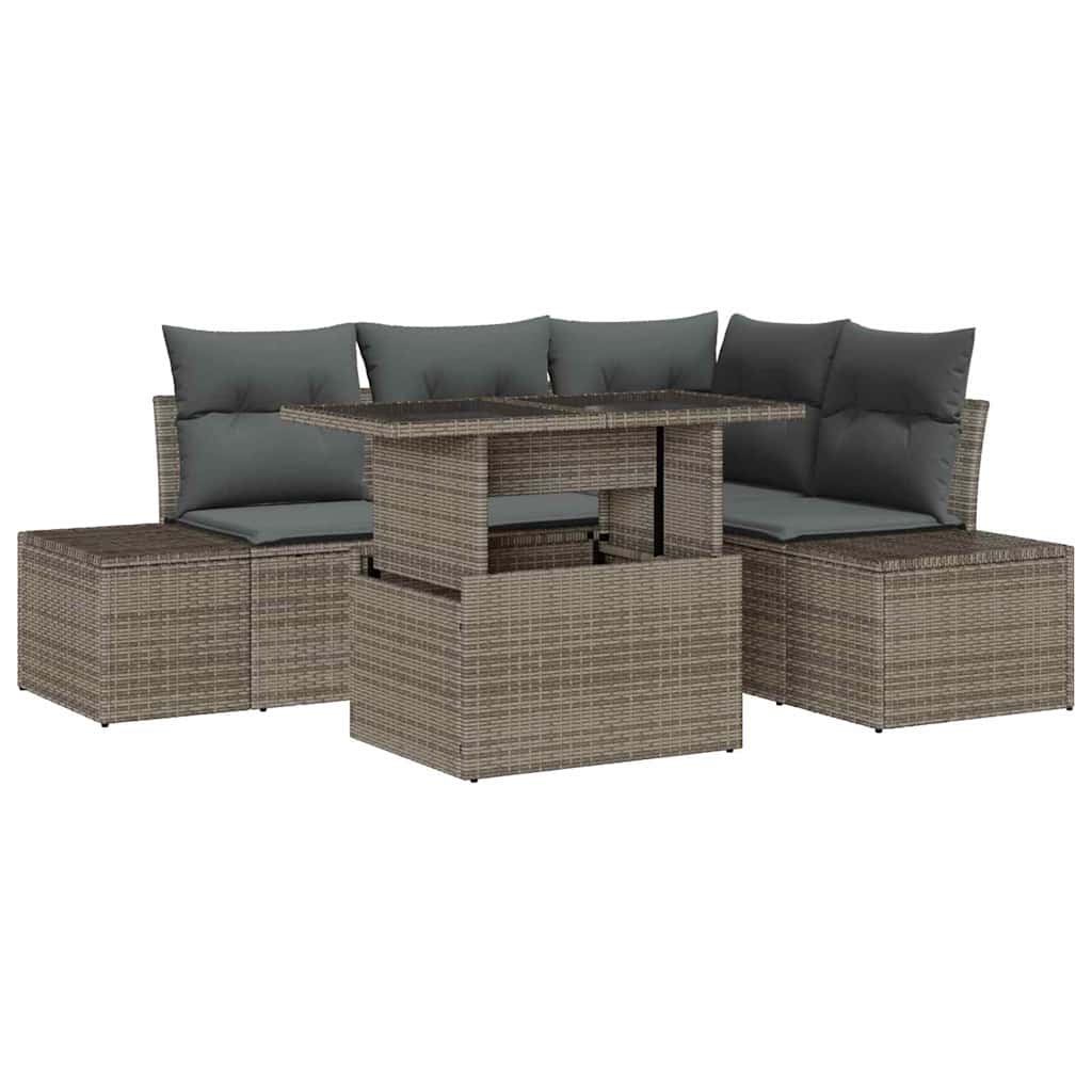 5 dalių sodo sofas komplektas su pagalvėlėm, pilkas poli ratanas