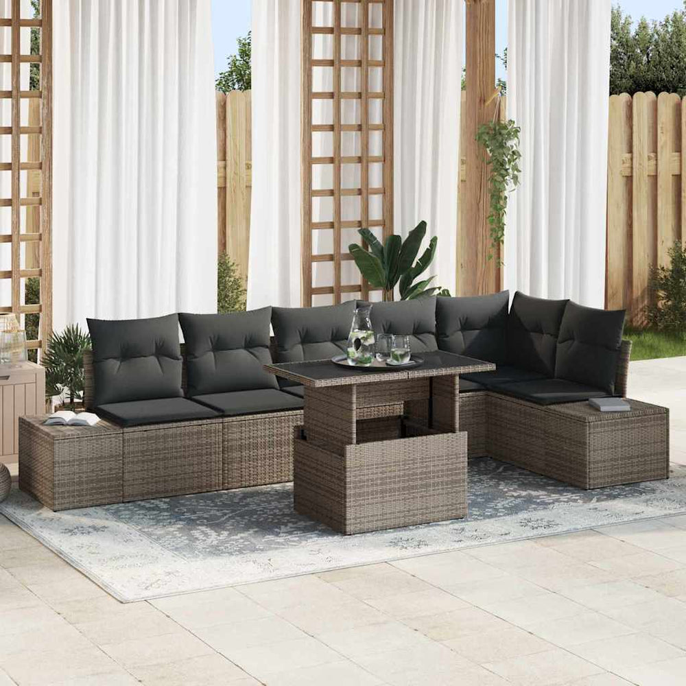 7 dalių sodo sofa rinkinys su pagalvėlėmis, pilka, poliraiška