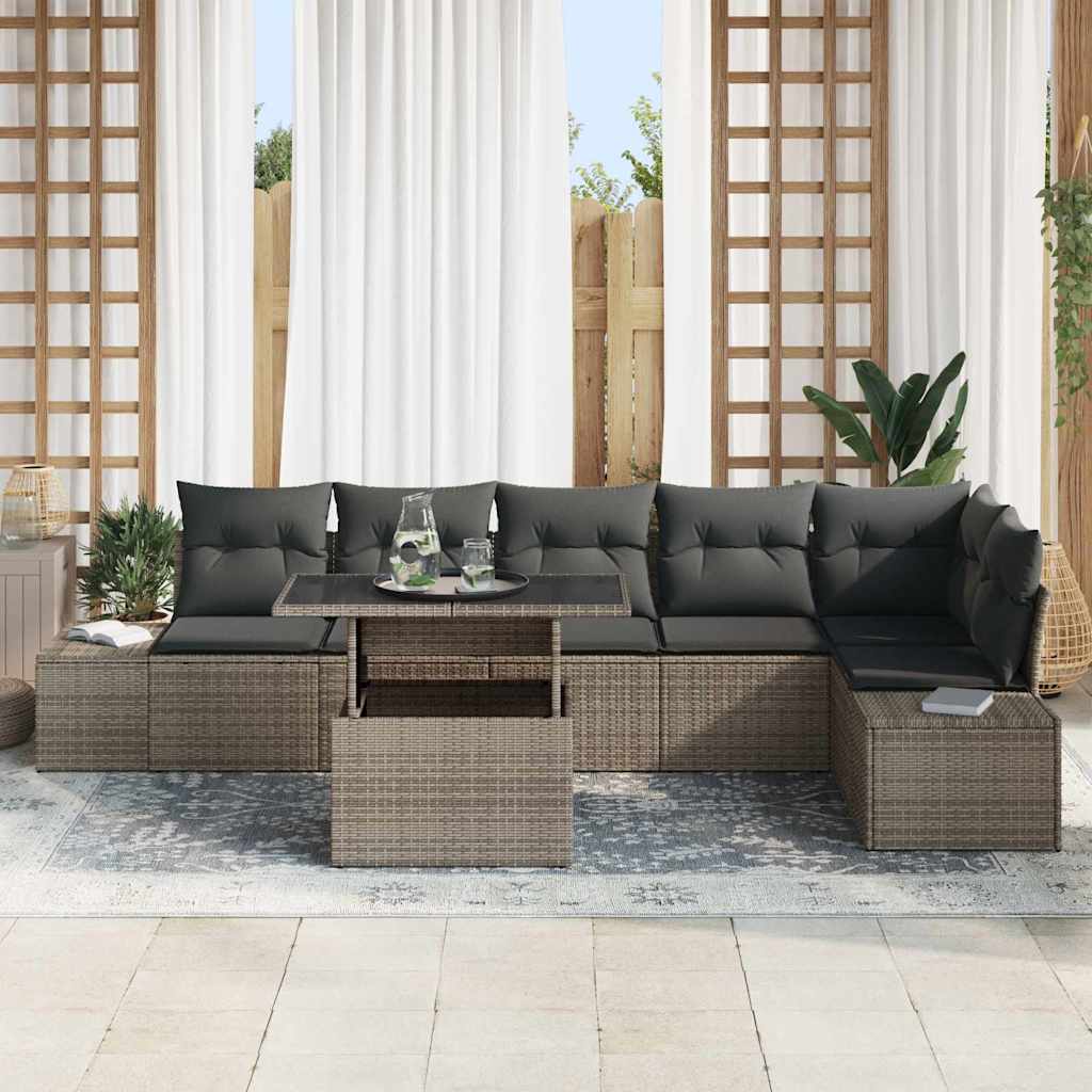 7 dalių sodo sofa rinkinys su pagalvėlėmis, pilka, poliraiška