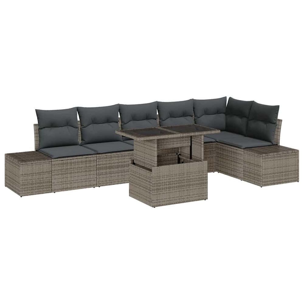 7-piece garden sofa set with cushions, grey, poly rattan