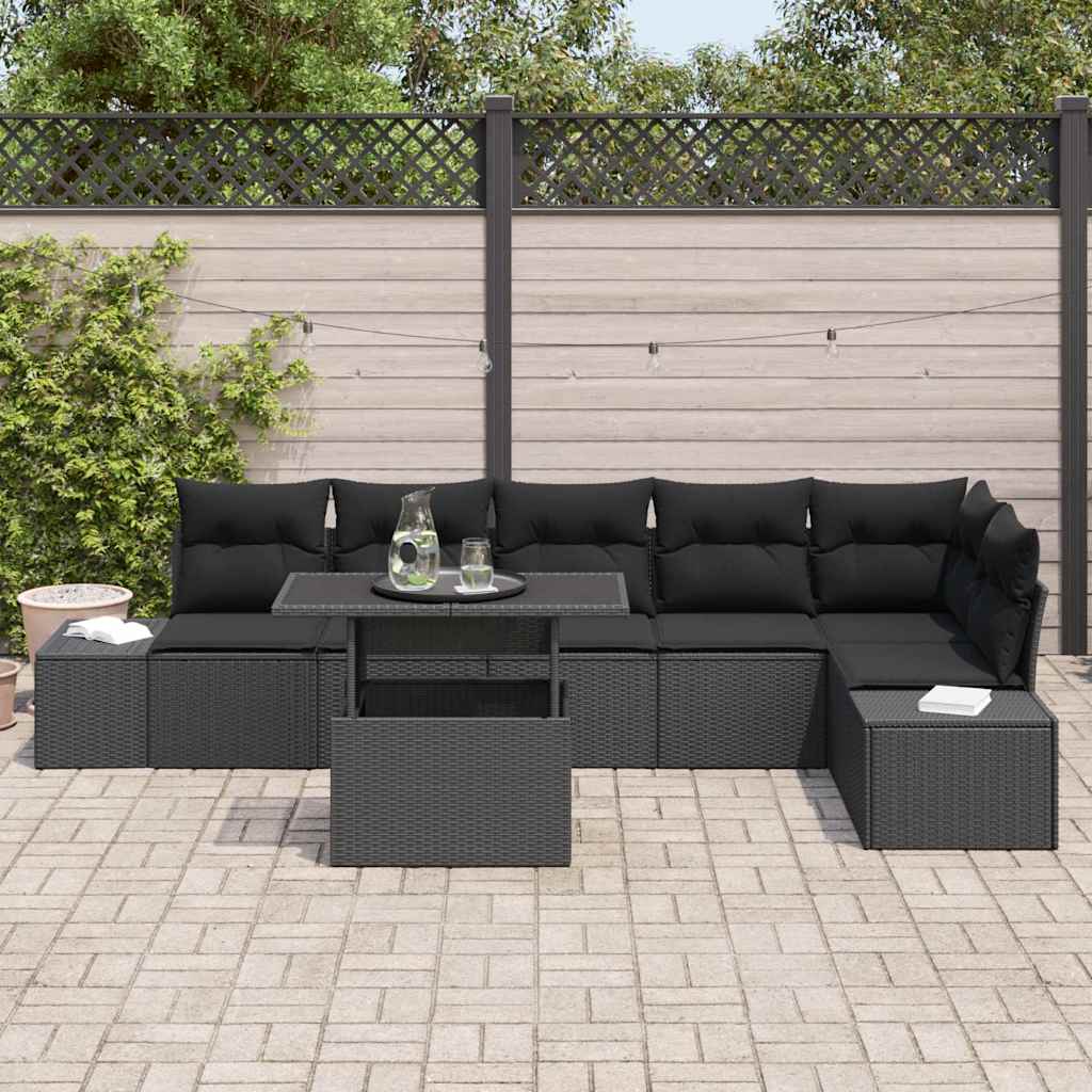 7 dalių sodo sofa komplektas su pagalvėlėmis, juodas poli ratanas