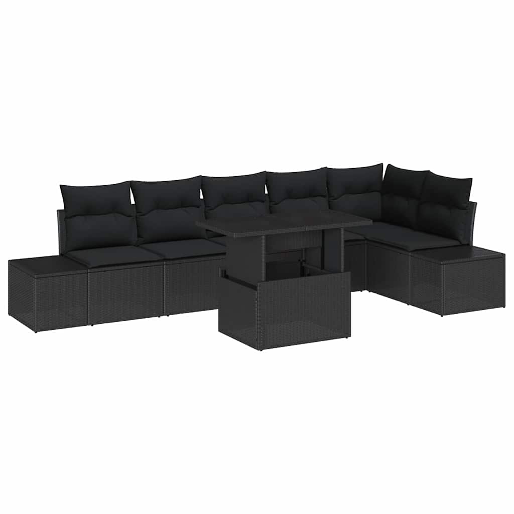7 dalių sodo sofa komplektas su pagalvėlėmis, juodas poli ratanas