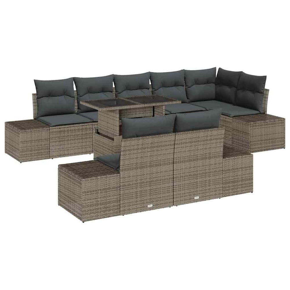 9-piece garden sofa set with cushions, grey poly rattan.
