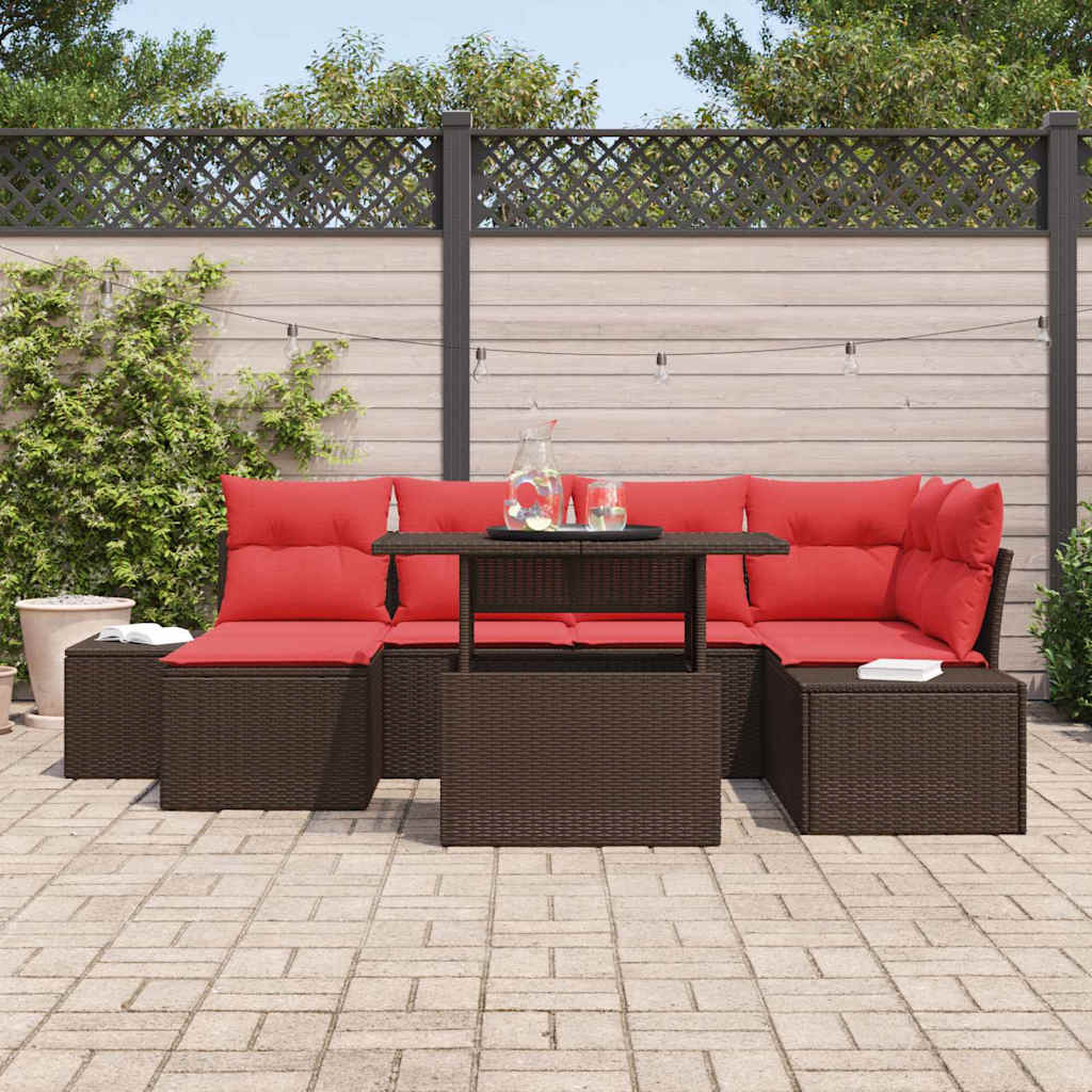 Sodo Sofų Rinkinys su pagalve 7 pcs Ruda ir raudona
