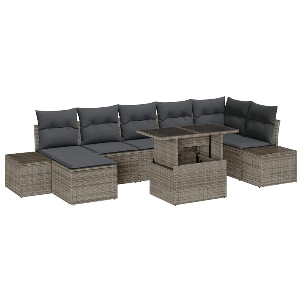 8-piece garden sofa set with grey cushions