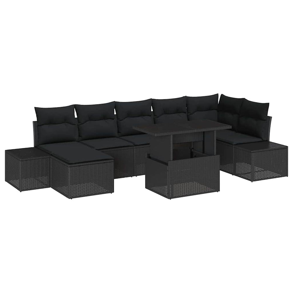 8 Piece Garden Sofa Set with Cushions Black Poly Rattan