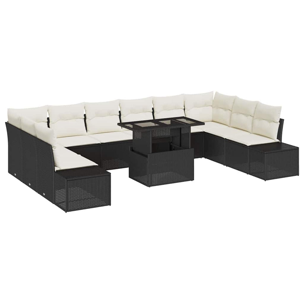 11-piece Garden Sofa Set with Cushions, Black Poly Rattan