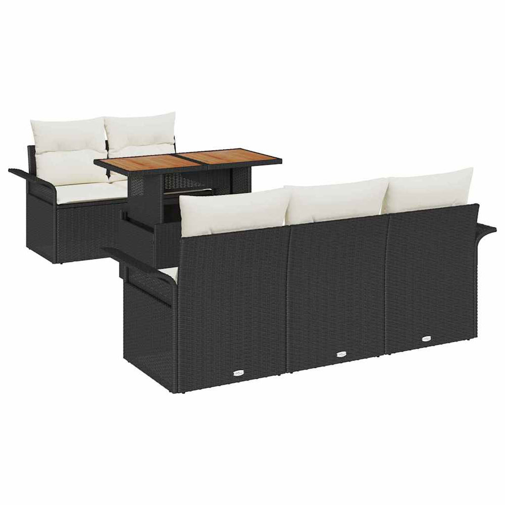 6-piece garden sofa set with cushions, black poly rattan