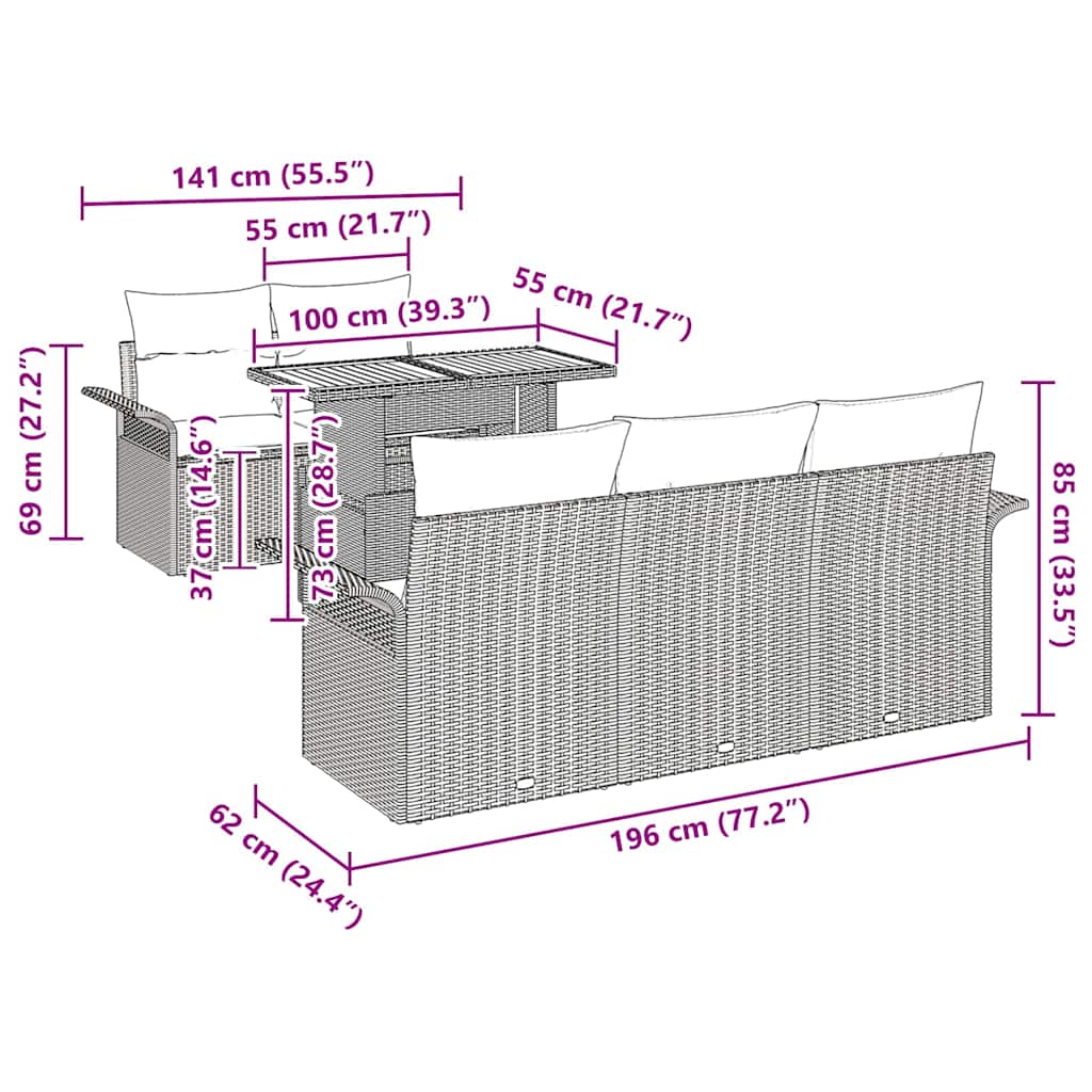 Sodo Sofų Rinkinys su pagalve 6 pcs Pilka 100 x 55 x 73 cm