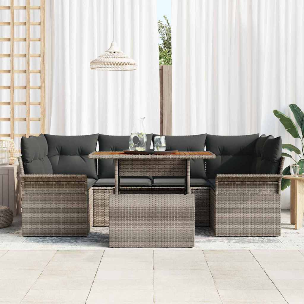 7 dalių sodo sofa rinkinys su pagalvėlėmis, pilka poli rattan ir akacija